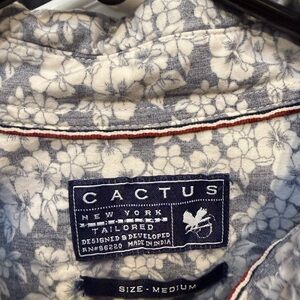 Cactus Floral Button-Up Shirt in Blue & White
